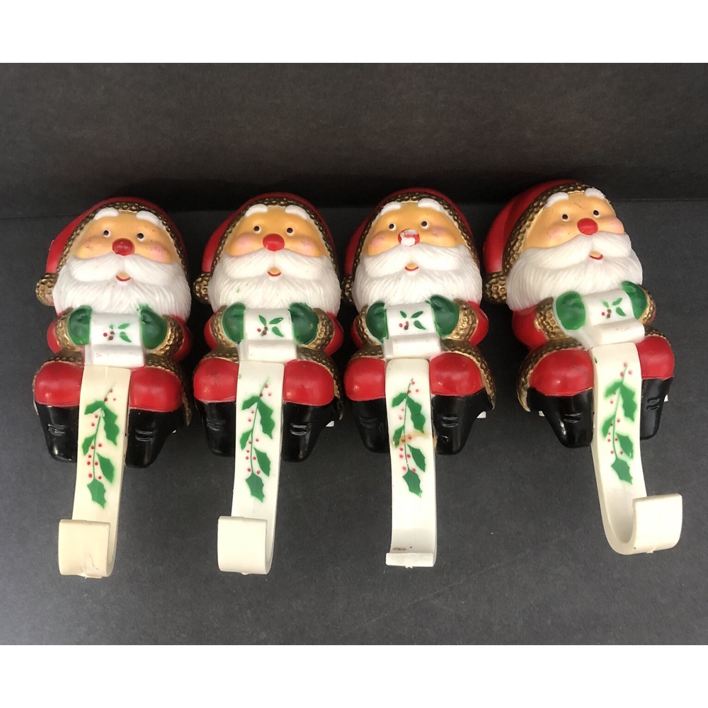 Vtg Future Santa Claus Stocking Holders Hangers 1985 Hard Plastic Christmas READ